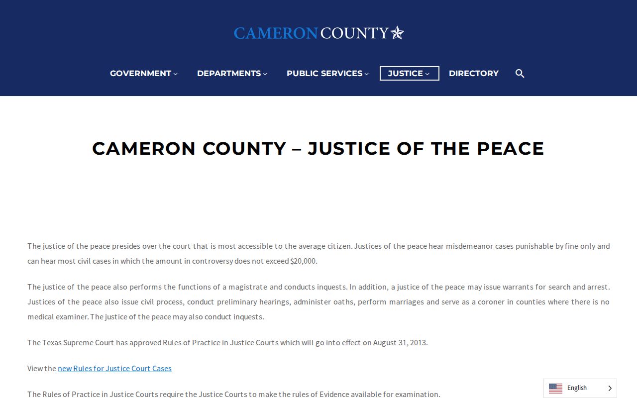 Cameron County bench warrant context, JP precinct office directory