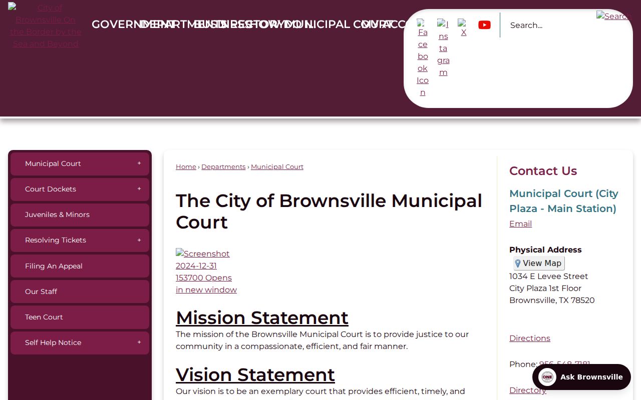 Brownsville Municipal Court information for Brownsville warrant records