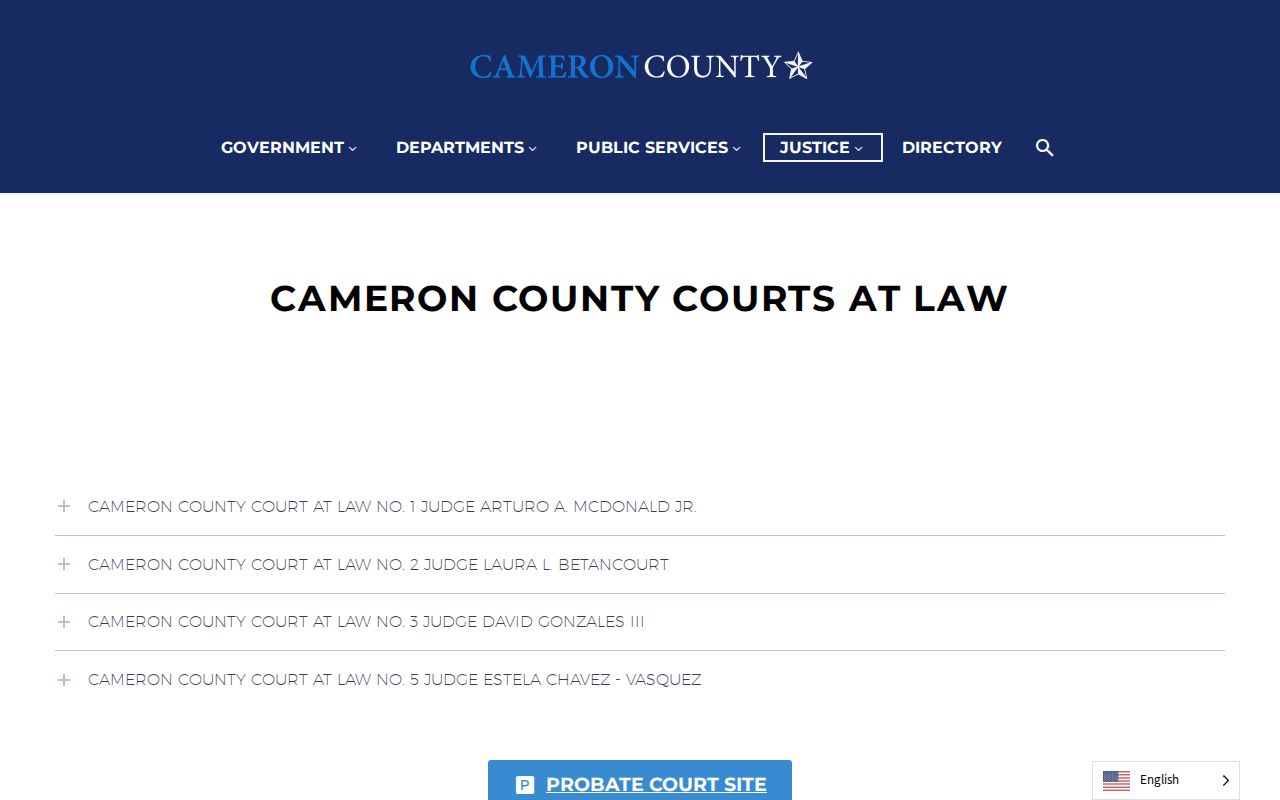 Cameron County municipal warrant context, five County Courts at Law directory