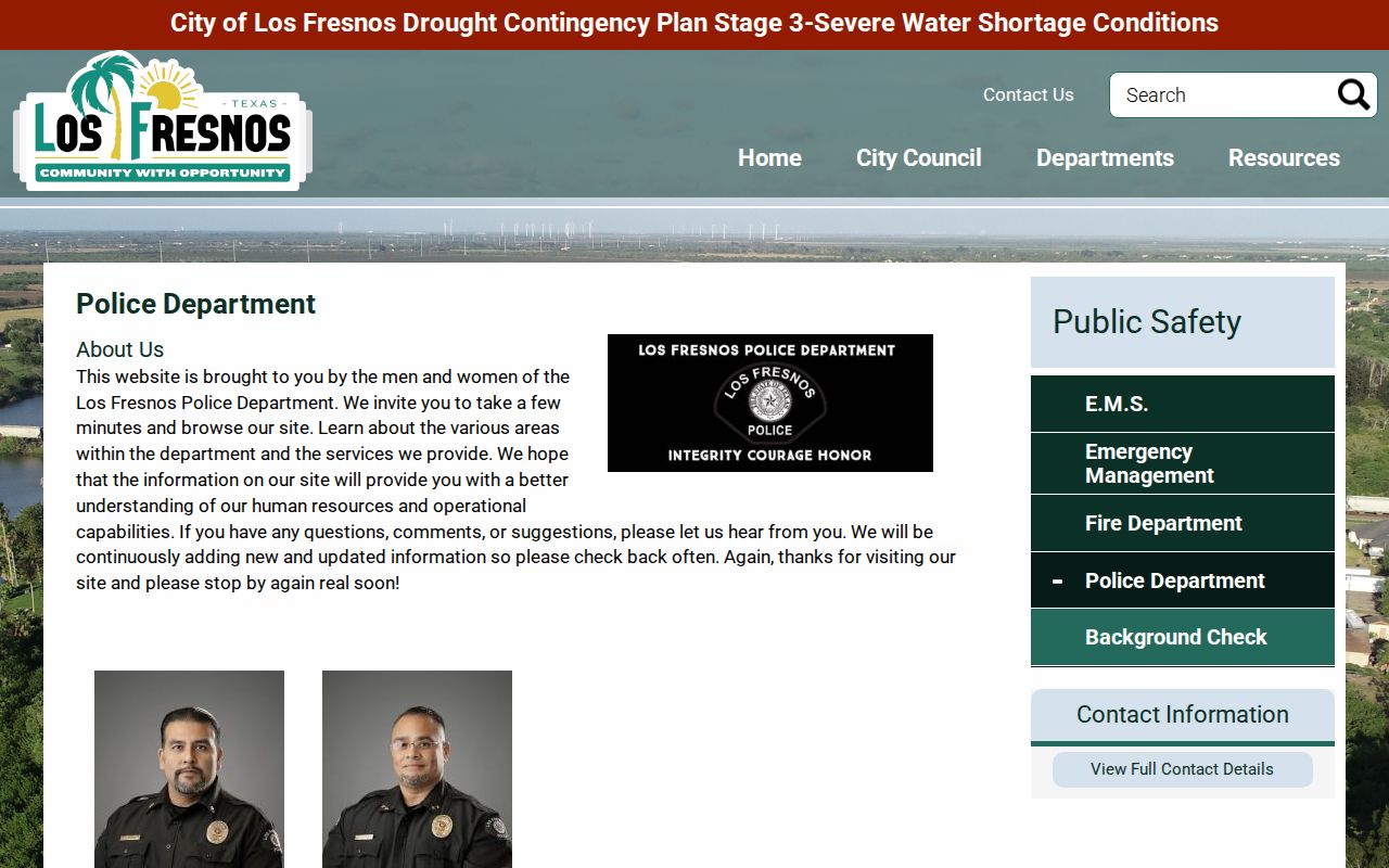 Los Fresnos Police Department contact route for city warrant questions
